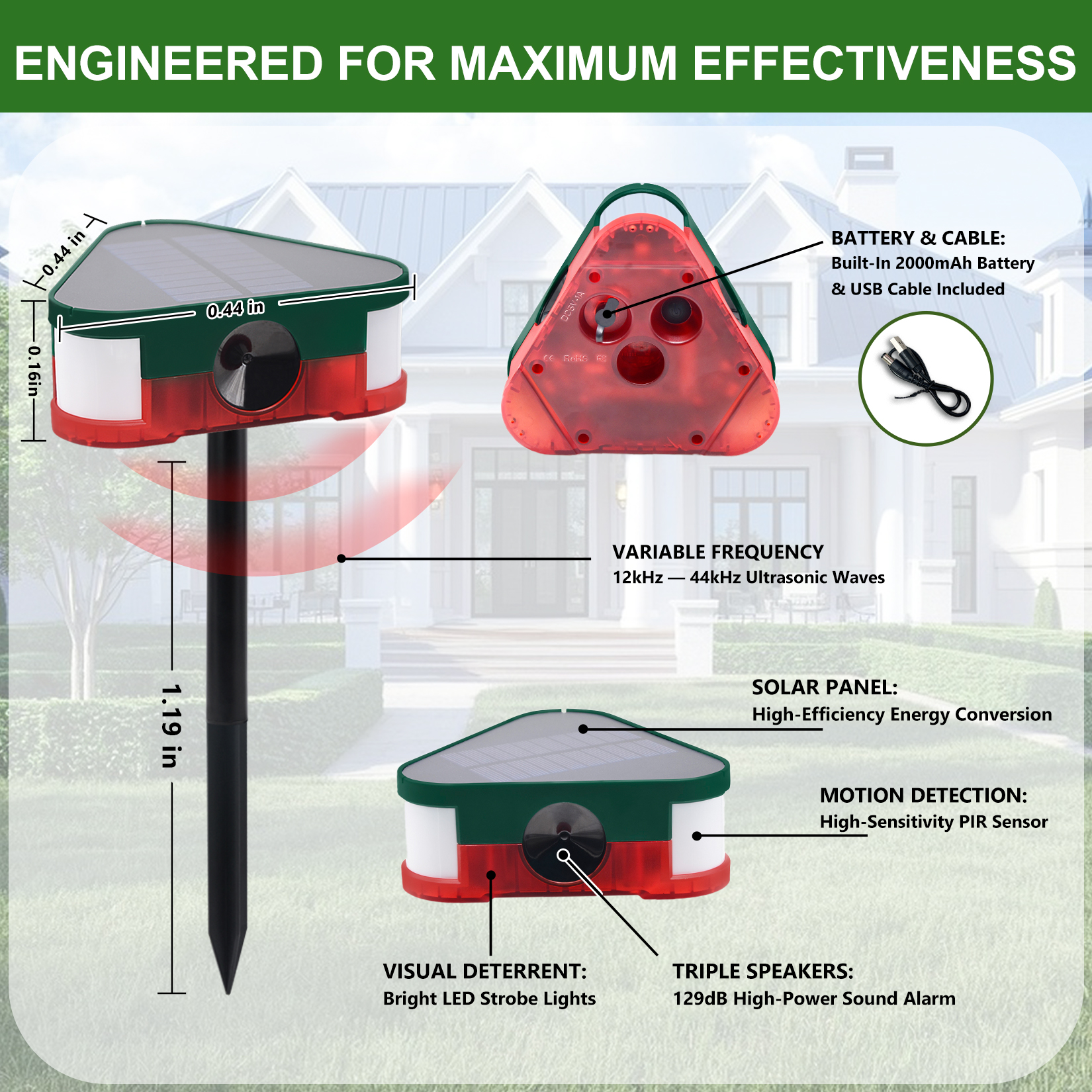 taoctee Solar ultrasonic pest repeller Animal Repeller with Remote & USB Charging